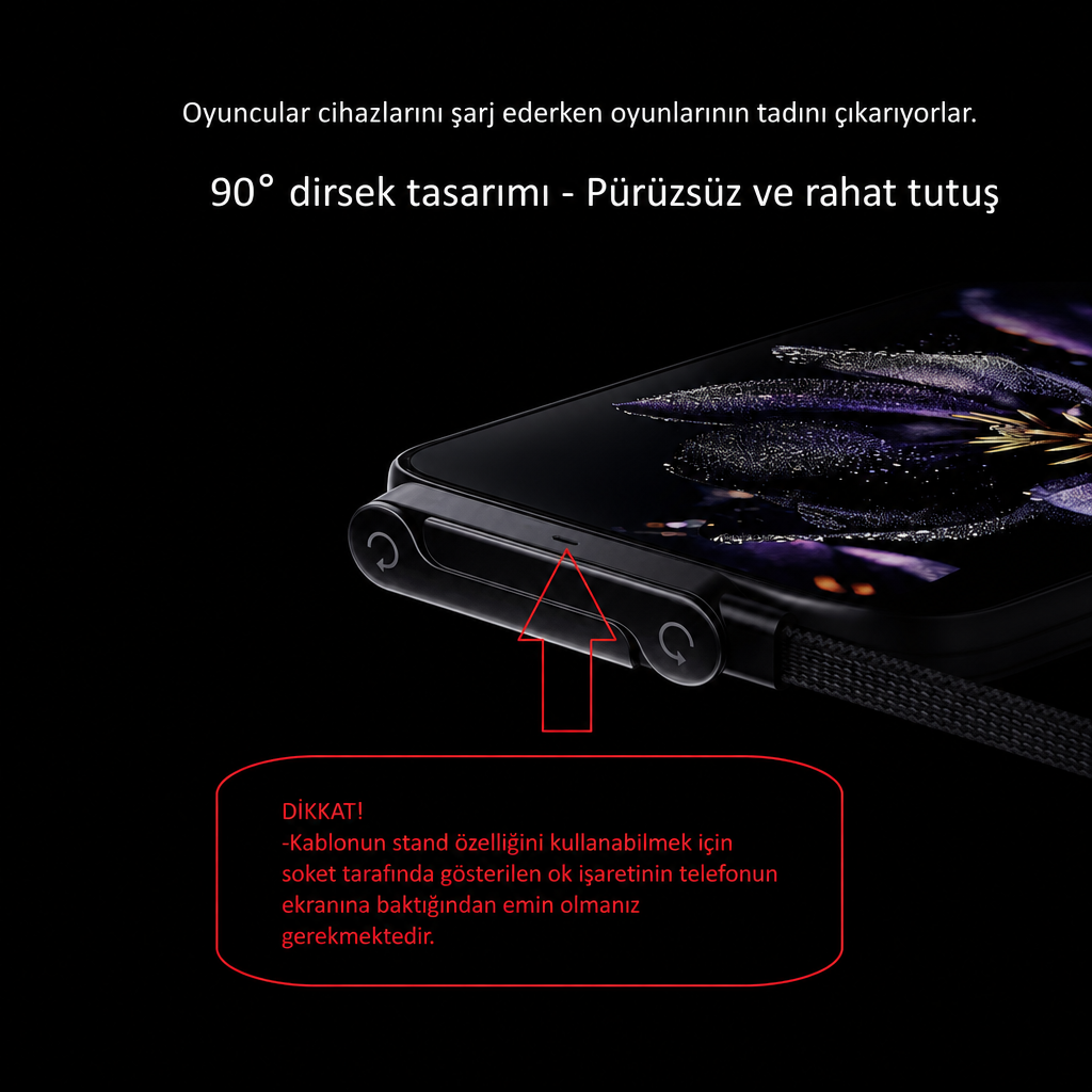 240W Ultra Hızlı Type-C Şarj Data Kablosu Katlanabilir Standlı Ergonomik Tasarım 1.5M Örgülü